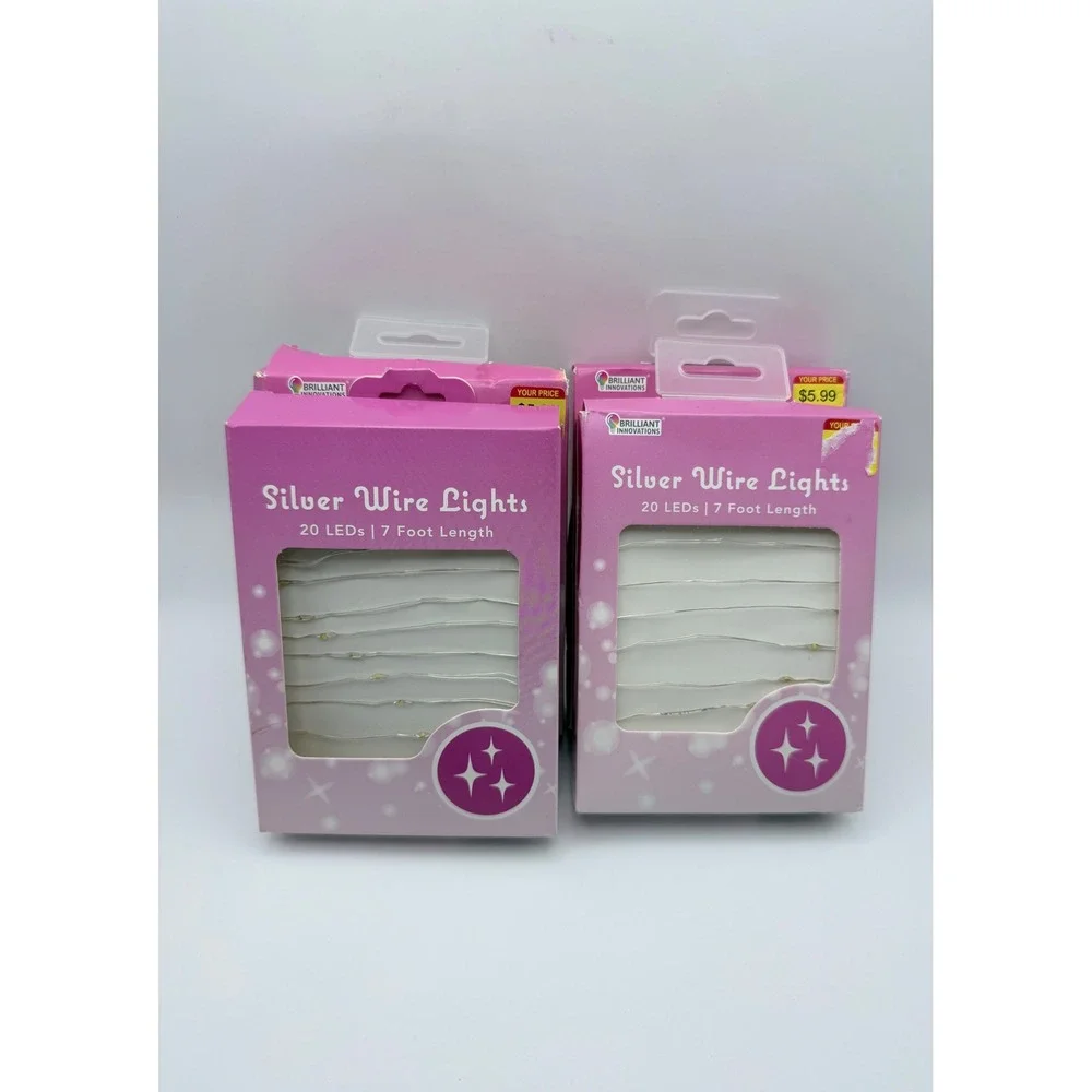 Brilliant Innovations Silver Wire Fairy Lights 20 LED 7ft Battery Operate 4 Pack